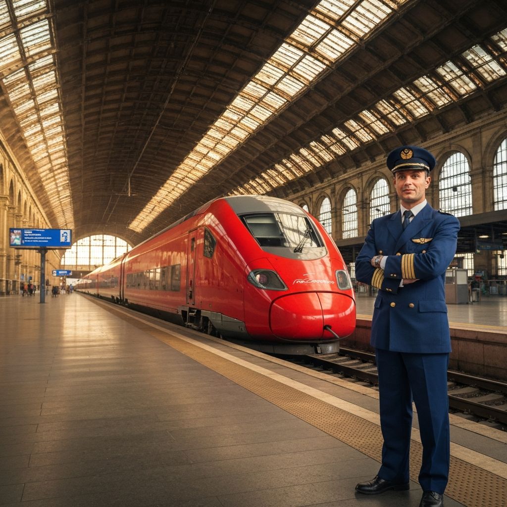 Italian train station with train captain